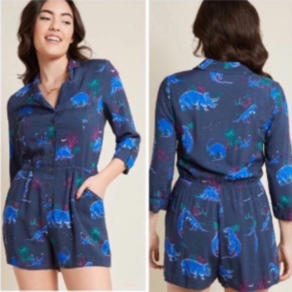 ModCloth Blue Dinosaur Romper